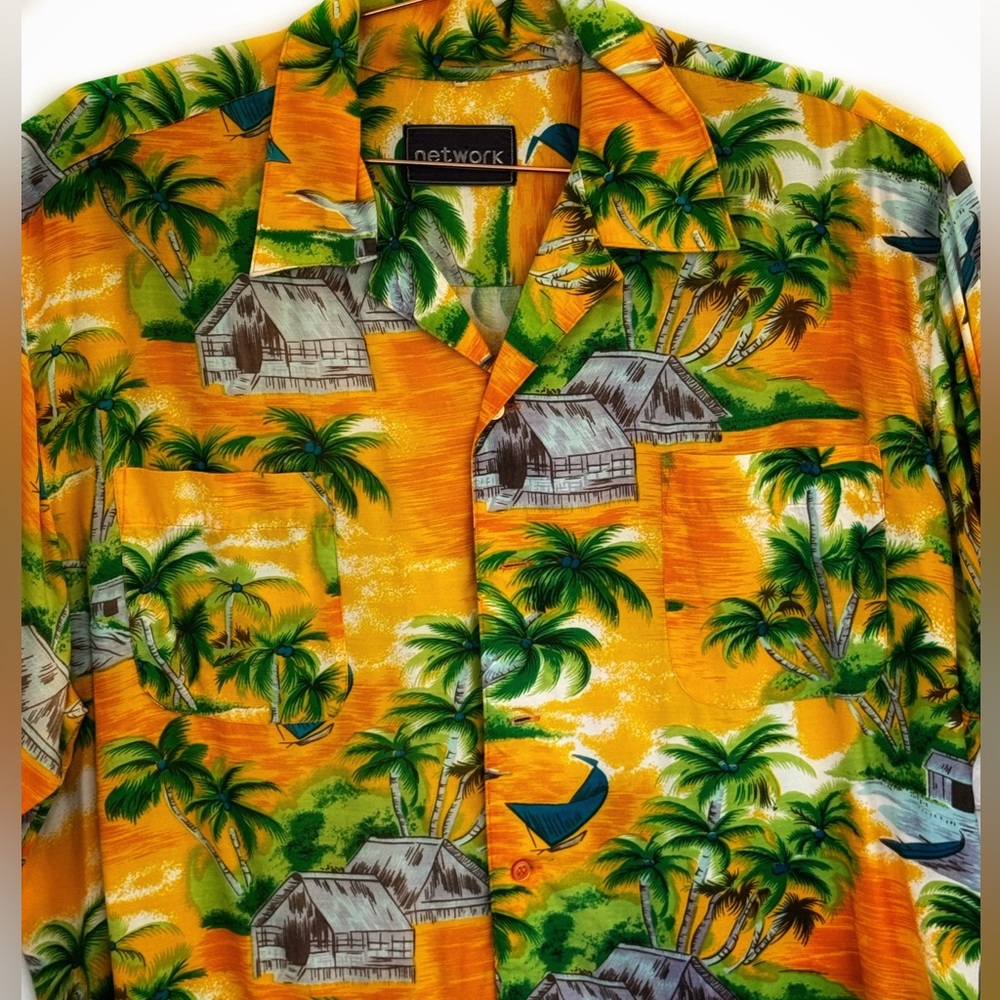 Vintage Network Rayon Hawaiian Shirt, Palms, XL